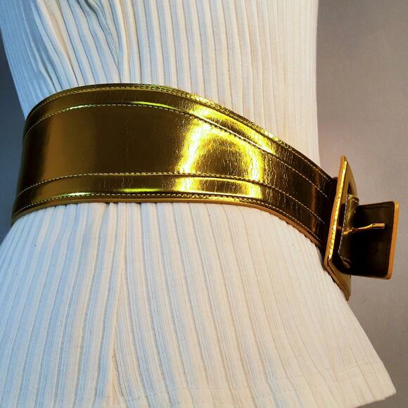 Oscar De La Renta Belt Genuine Patent Leather Golden Wide Width XSmall Waist main image 14